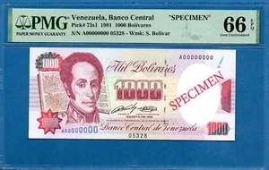 Venezuela, 1000 Bolivares, 1991, A00000000 Specimen, Gem UNC-PMG66EPQ, P73s1 - Picture 1 of 2