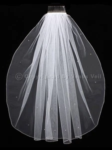 1T White Bridal Elbow Length Scattered Rhinestones Pencil Edge Wedding Veil - Picture 1 of 3