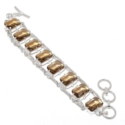 Smoky Quartz Gemstone Bracelet Cushion Shape Elegant Adjustable Chain Jewelry 7" - Image 1 of 4