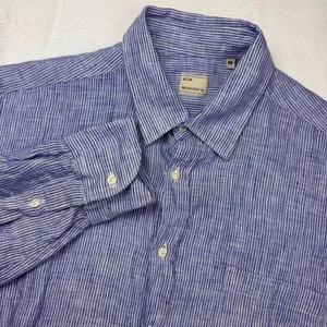 MASONS Striped Linen Button Down Shirt Mens Blue White Size Medium - Picture 1 of 8