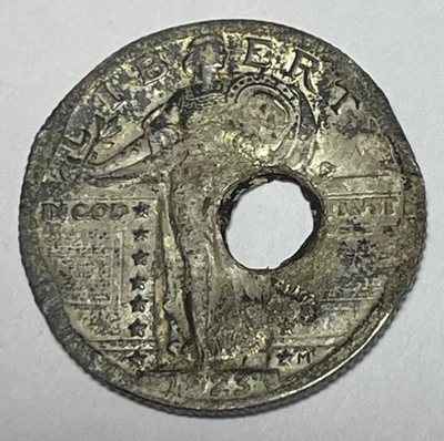 Cuarto de plata Liberty Standing Liberty 1923-P sobre agujero AU sin circular Foto 1 de 2