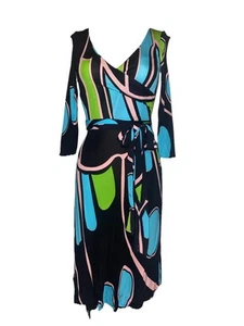 New Never Worn Black Dress Abstract Print ISSA London Jersey Silk Wrap Dress S 4 - Picture 1 of 12