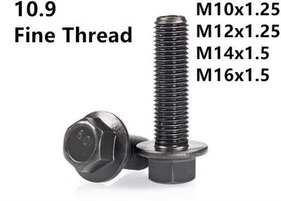 Black 10.9 Steel Fine Thread Hexagon Flange Head Bolts Screws M10 M12 M14 M16 - image 1 of 4
