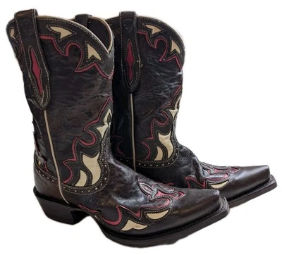 ARIAT Snip Toe Inlay Cut Off Western Leather Short Boots Cowboy Women's 6 B - Image 1 of 4