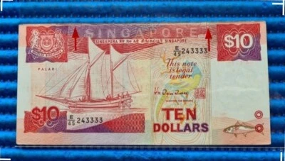 ERROR Singapore Ship Series $10 Note E/45 243333 Major Misalignment Shifted UP - Image 1 of 2