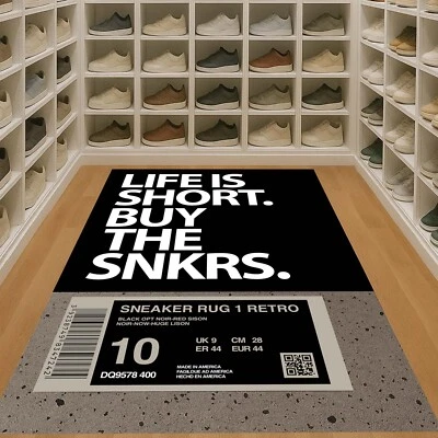 Alfombra Sneakerhead, decoración Hypebeast, alfombra para sala de zapatos, alfombra para ropa de calle, etiqueta retro Foto 1 de 4