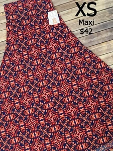 XS MAXI Skirt LULAROE ~ ORANGE & ROYAL BLUE PATTERN~ Sizes 2-4; Slinky Fabric - Picture 1 of 3