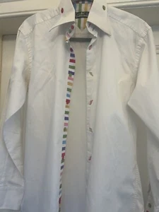 Men’s White And Multi Coloured Stripe Detail Shirt Small - Picture 1 of 8