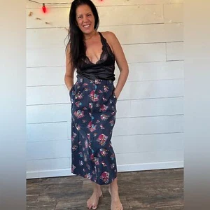 AMAZING vintage navy maxi skirt football tailgate print 90s - Picture 1 of 8