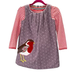 Mini Boden Pinnie Corduroy Jumper Dress Shirt Set size 3-4 Y Purple Robin Bird - Picture 1 of 9