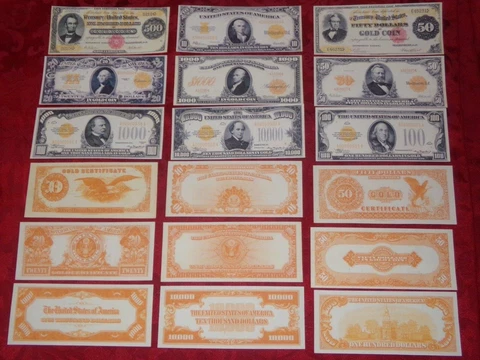 REPRODUCTION COPY STARTER COLLECTION OF 9 OLD U.S. RARE GOLD NOTE READ DESCRIPT Cover