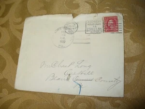 Scarce 1922 Blairs Corners PA Postmark Washington 2 Cent Stamp Pennsylvania - Picture 1 of 7