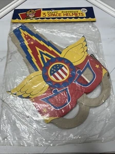 1950s Patriotic Spaceman Card Toy Mask Helmet Outer Space 3 Helmets Sealed .29 - Picture 1 of 23