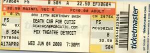 Death Cab For Cutie Ticket Stub June 4 2008 Detroit Michigan