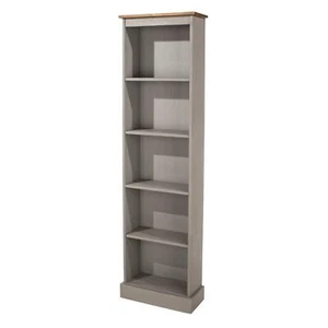 5 Tier Grey Solid Pine Bookcase Tall Narrow Display Shelving Storage Furniture - Picture 1 of 3