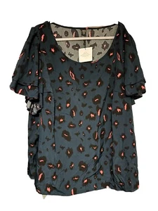 Plus Size Ladies Leopard Print Green Pink Blouse Smart Top UK 30 BNWT - Picture 1 of 4