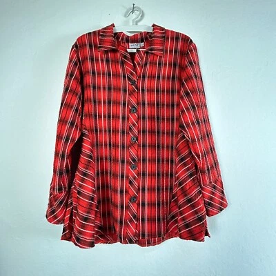 Habitat Womens Tunic Top Large Plaid Red Blouse Long Sleeve Western Cowgirl - Image 1 of 4