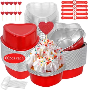 60 Pack Valentine'S Day Heart Shaped Cake Pans – 3.4Oz Mini Aluminum Foil Heart - Picture 1 of 12
