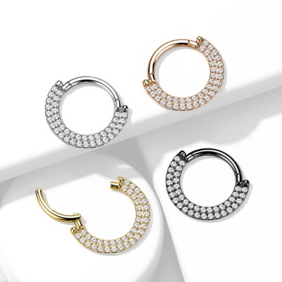 Piercing Creole In Titanio E Due Righe Di Zirconi - Immagine 1 di 4