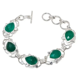 Green Onyx Gemstone Handmade 925 Sterling Silver Jewelry Bracelet Size 7-8" - Picture 1 of 1