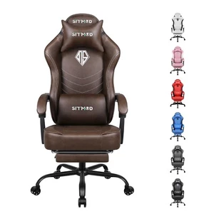 Ergonomic Gaming Chair with Footrest for Adults-PU Leather PC Computer Chair - Picture 1 of 28