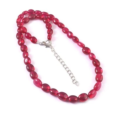 Flawless Ruby smooth oval Beads Necklace, Ruby Gemstone Necklace 16 Inches 6-8mm - Image 1 of 4