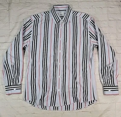 BURBERRY London Heritage Long Sleeve Dress Shirt Sz Large Blue/Black/Red Striped - Image 1 of 4