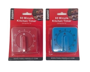 Kitchen Cooking Timer 60-Minute Analog Mechanical Alarm Long Ring Bell Blue Red - Picture 1 of 3