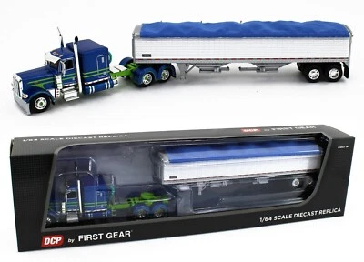 2023 DCP 1:64 *BLUE & GREEN* Peterbilt 389 63" Flattop w/WILSON GRAIN TRAILER - Image 1 of 4