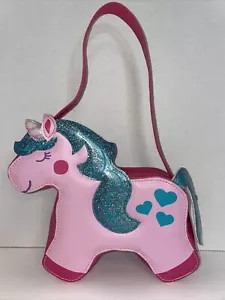 STEPHEN JOSEPH Girls Go Go Unicorn Purse Pink 3D Sparkle 7" X 8" Vinyl  Zipper - Picture 1 of 4