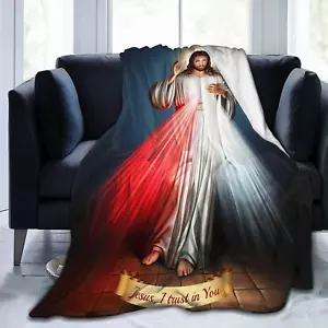 Jesus Catholic Gifts Throw Blanket Ultra-Soft Micro Fleece Divine Mercy Blanket - Picture 1 of 12