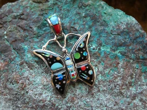 Bunter Weltraum Schmetterling Sterling Silber 925 Edelstein Micro Inlay Anhänger AO73 - Bild 1 von 8
