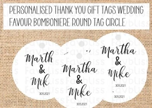 12x Personalised THANK YOU Gift Tags Wedding Bomboniere Round/Circle - Picture 1 of 2
