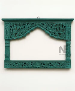 Madera de mango verde azulado artesanal Jharokha | Colgante de pared con ventana india vintage - Imagen 1 de 3