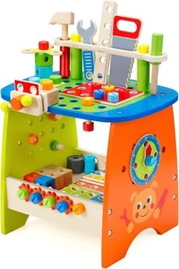 Wooden Construction Workbench For Kids 88 Piece Tool Set Creative Play Gift - Picture 1 of 9