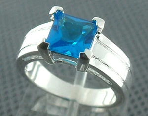925 Sterling Silver & Princess cut CZ w/ White Gold finished Ring #3393L Size 6 - Picture 1 of 3