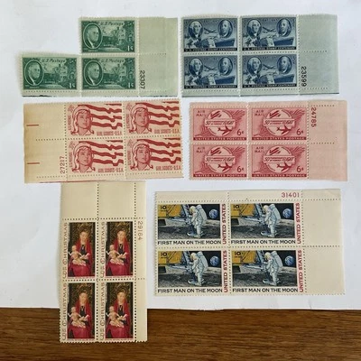 23 US stamps~1945-69~Girl Scouts~first man on moon~Madonna~Christmas~plate block - Image 1 of 4
