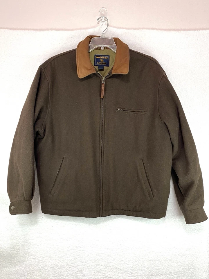 Vtg Quilted Woolrich Wool Zip Up Bomber Flight Men’s Large Brown Jacket USA - Image 1 of 4