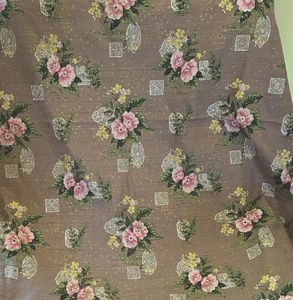 Tela de tela de corteza hawaiana de colección 47" x 65" marrón topo rosa flores sin usar - Imagen 1 de 4