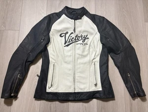 Victory Motorcycles Leather Jacket Men’s XL Black White Riding Moto Liner Y2K - Bild 1 von 23