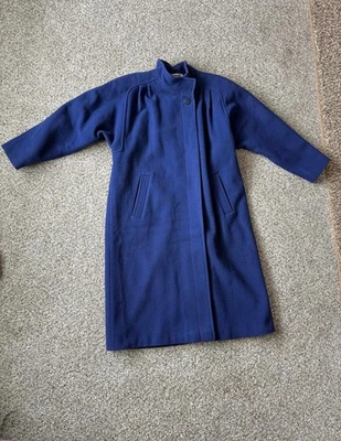 Gabardina de invierno vintage para mujer Bromley 100 % lana larga azul sin ver botones - 8P Foto 1 de 4