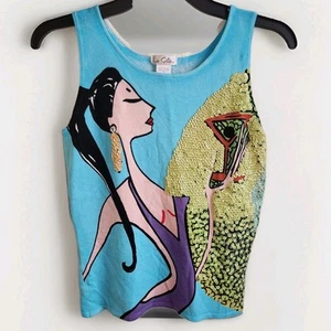 Vintage La Cite Paris Sequin Graphic Tank – NWT Cocktail Party Art Top (S) - Picture 1 of 7