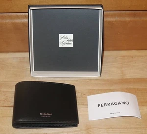 Cartera Salvatore Ferragamo Clásica Nero Negra Doble Pliegue Delgada/Delgada Cuero - Nueva - Imagen 1 de 11