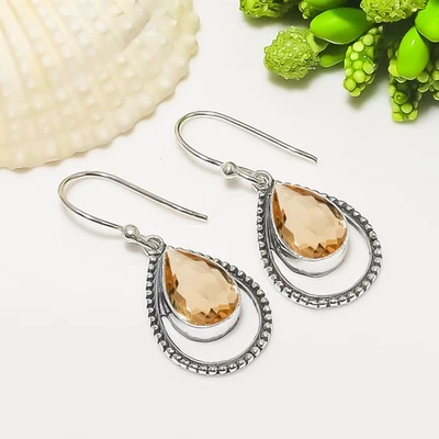 Morganite Gemstone Solid 925 Sterling Silver Vintage Earring Cool Jewelry V7535 - Image 1 of 4