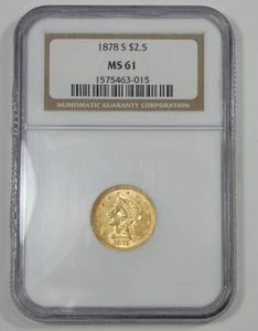 1878-S GOLD Liberty Head $2.50 Quarter Eagle CERTIFIED NGC MS 61 - Bild 1 von 4