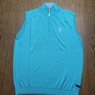 Calvin Klein Gold Men’s XL Quarter Zip Sweater Vest Teal Blue Merino Wool Blend - Image 1 of 4