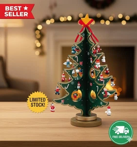 Kurt Adler Advent Calendar Christmas Tree with 24 Miniature Wooden Ornaments, Mu - Picture 1 of 16