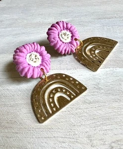 Statement Earrings Handmade Polymer Clay Earrings Handcrafted Artwork Floral - Picture 1 of 5