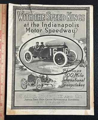 Catálogo Sears Roebuck 1914 Indianapolis 500 carreras de autos René Thomas Foto 1 de 4
