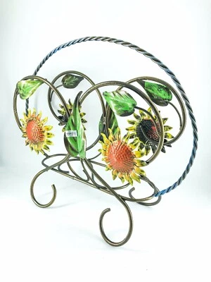 Portariviste in ferro battuto con GIRASOLI colorato giallo verde arredo casa - Immagine 1 di 3